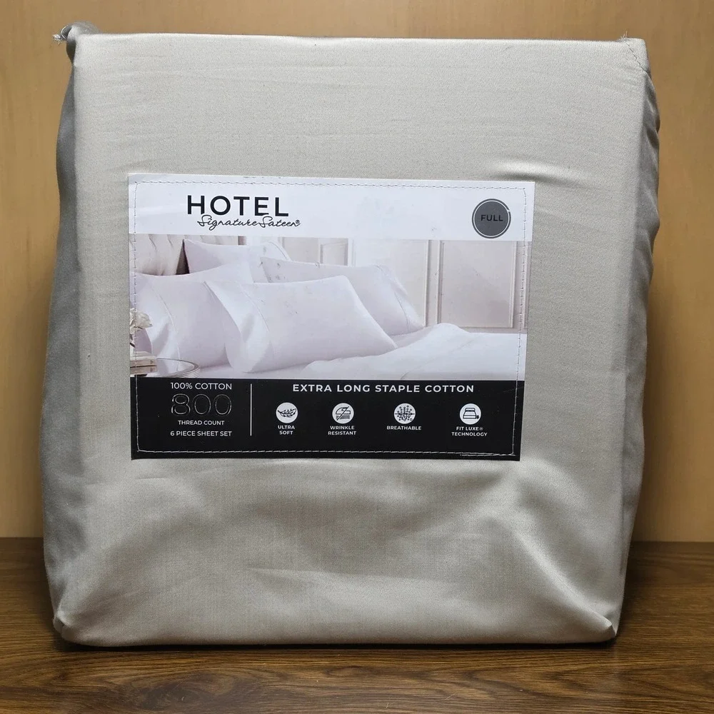 Hotel Signature 800TC Cotton Sateen Full Sheet Set Beige 6 Piece New *